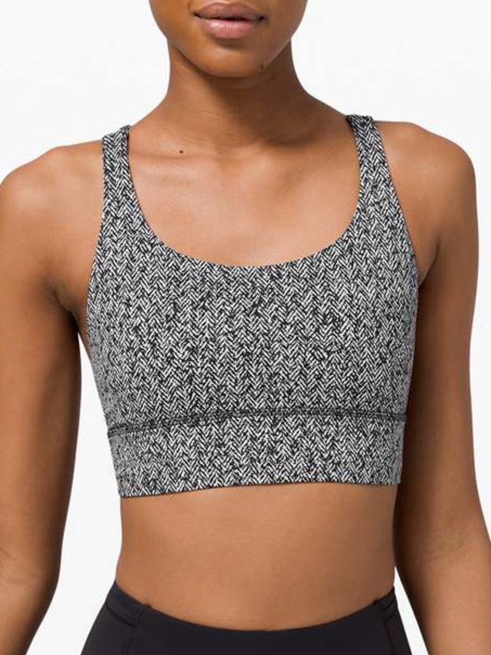 Lululemon Energy Bra Long Line Medium Support B-D Cup Herringbone Black Size 8